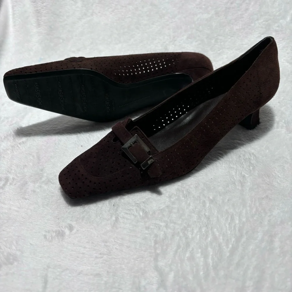 Stuart Weitzman Perforated‎ Suede Heeled Loafers Size 6